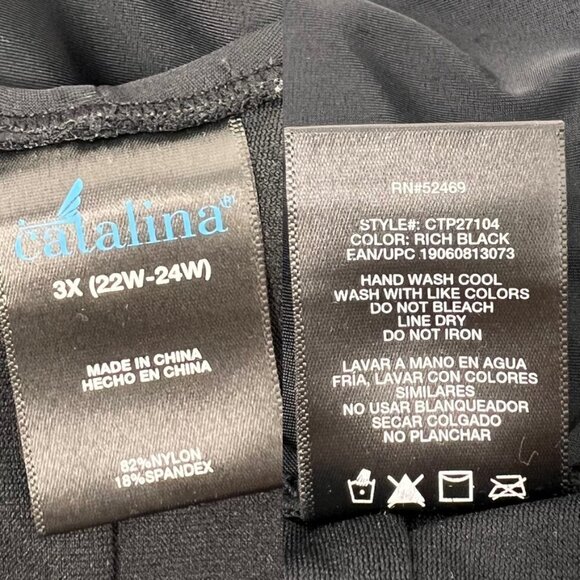 Catalina One Piece Swimsuit Black Floral Print 3X Slimming Racerback Side Stipes - Picture 8 of 9